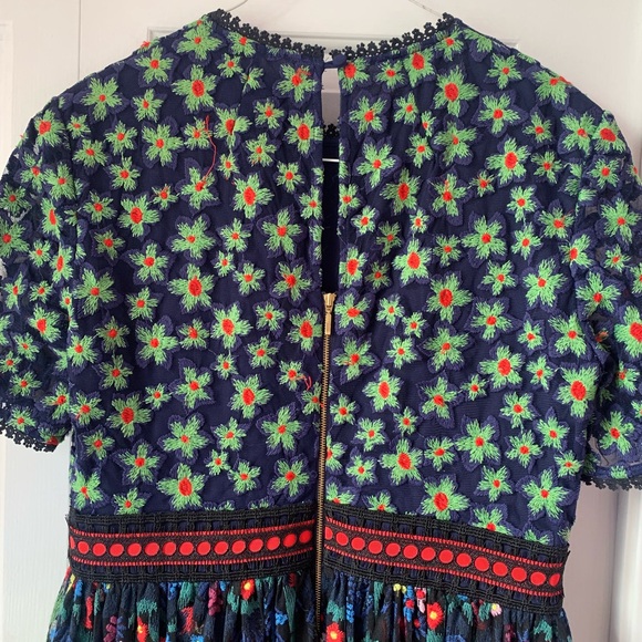 SALONI Jackie Crochet Trimmed Embroidered Tulle Midi Dress Green - Picture 4 of 4